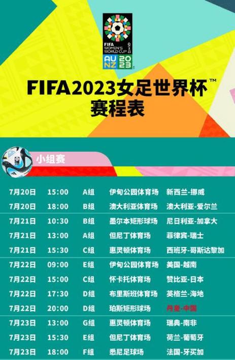 女足世界杯2023赛程表格